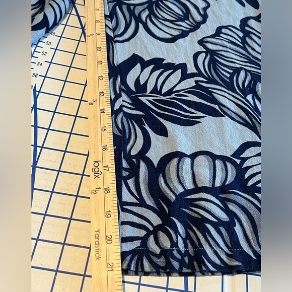 SUSAN GRAVER LINEN BLEND CROP TIE WAIST PANTS XS BLUE TROPICAL PRINT - Picture 9 of 10